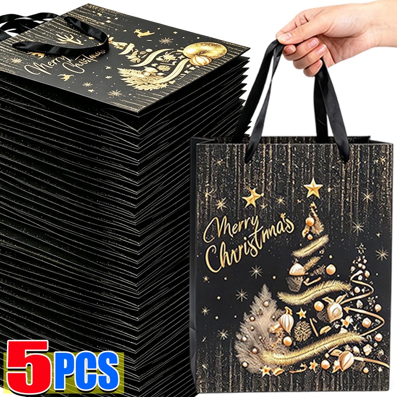 Luxury Xmas Bags - 1/5Pcs Tas Hadiah Natal Hitam Emas