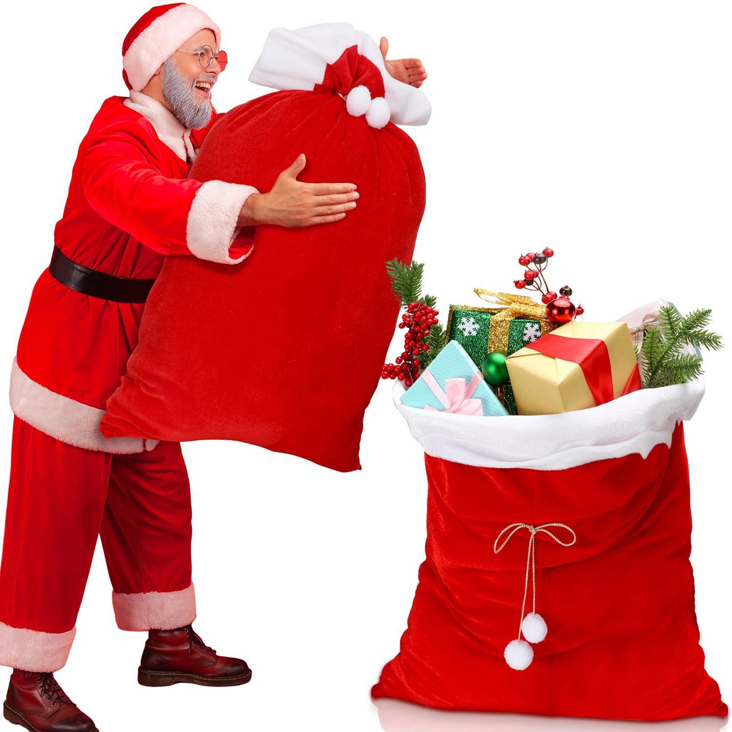 Tas Hadiah Natal Santa Beludru - Luxury Xmas Bags ulasan dan harga