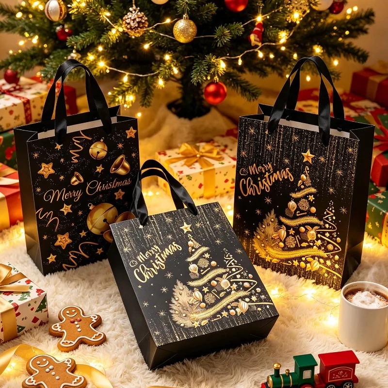 1/5Pcs Tas Hadiah Natal Hitam  - Luxury Xmas Bags ulasan dan harga